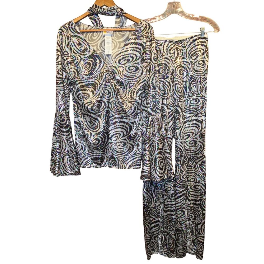 California Costumes Womens Funky 70s Disco Swirl Sequin Top Pants Set Size L